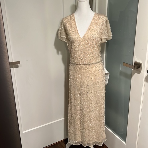 Mac Duggal Cocktail - 10810D Beaded Flutter Sleeve Dress 14 - Picture 4 of 11